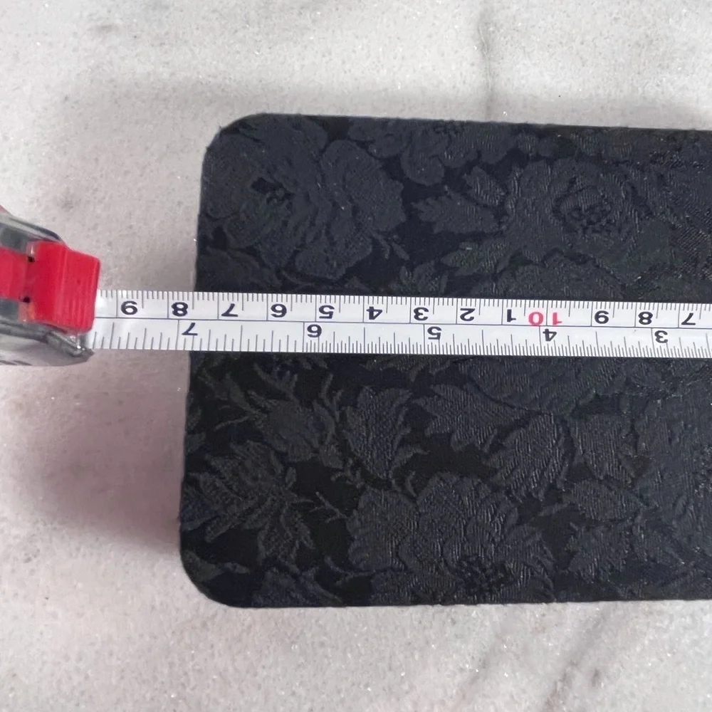 Vintage black floral fabric jewelry box, keepsake box
